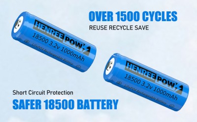 HENREEPOW 18500 بطارية قابلة للشحن ، 3.2V LIFEPO4 بطارية فوسفات الليثيوم 1000 مللي أمبير في الهواء ا